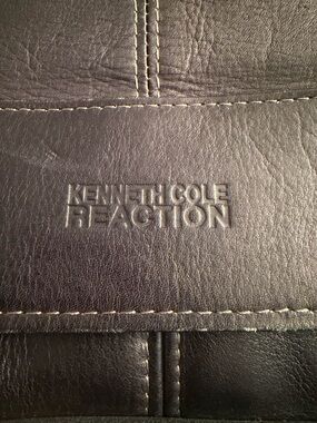 Kenneth Cole Reaction Black Leather Messenger with Embossed Logo
